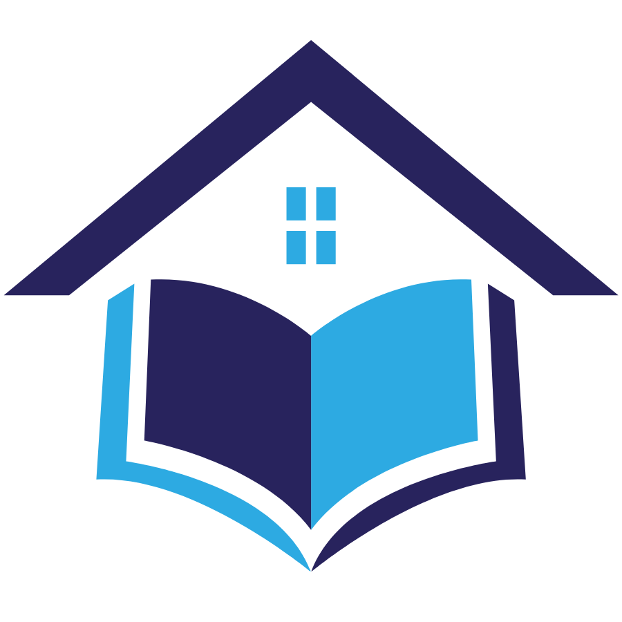 books at home logo: an open book with a peaked roof design above