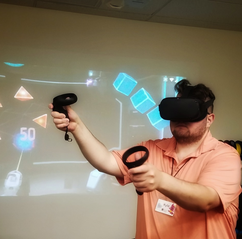 Man playing Virtual Reality game